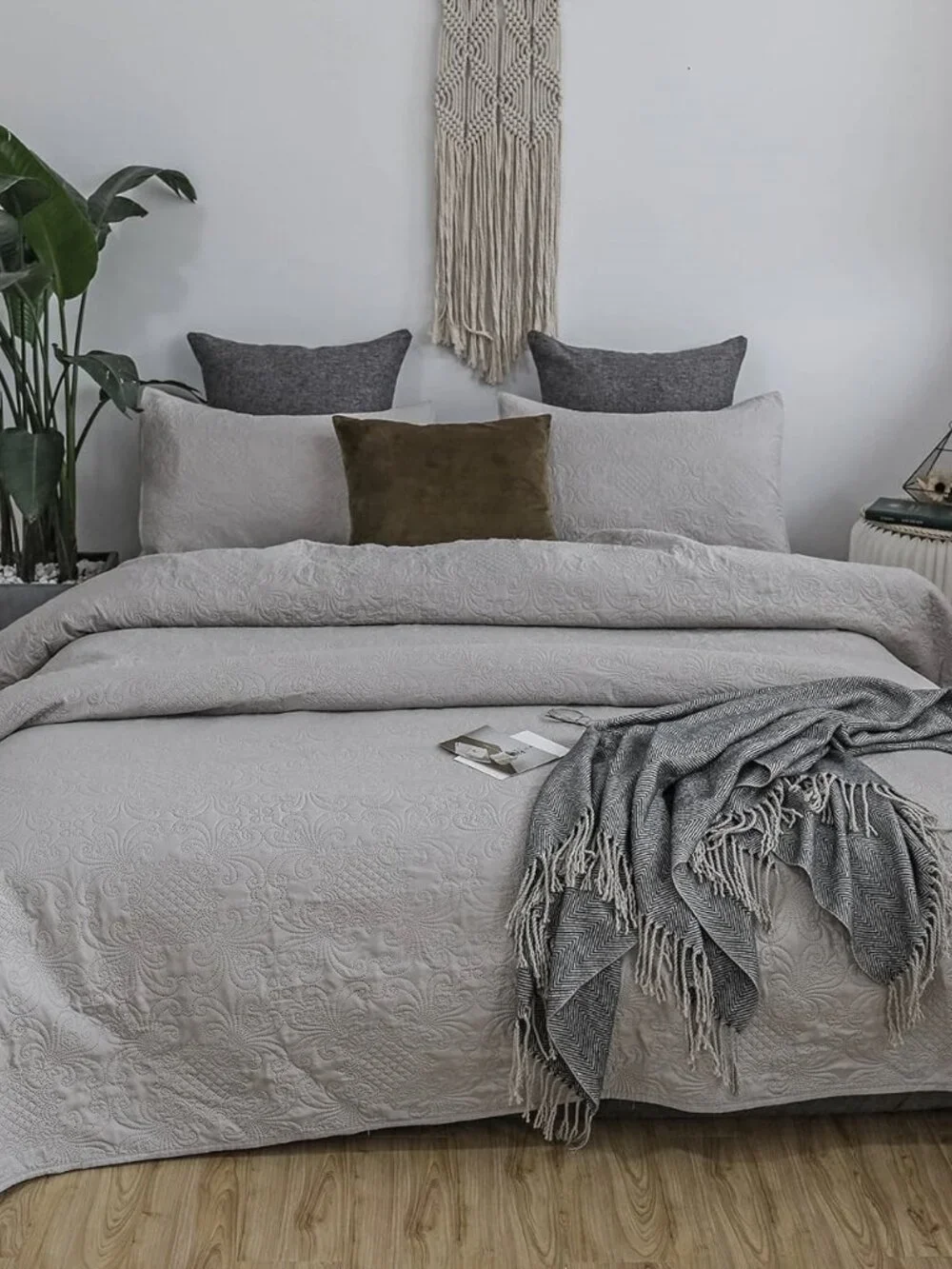 Twin Grey Quilted Soft & Cozy Quilt Set